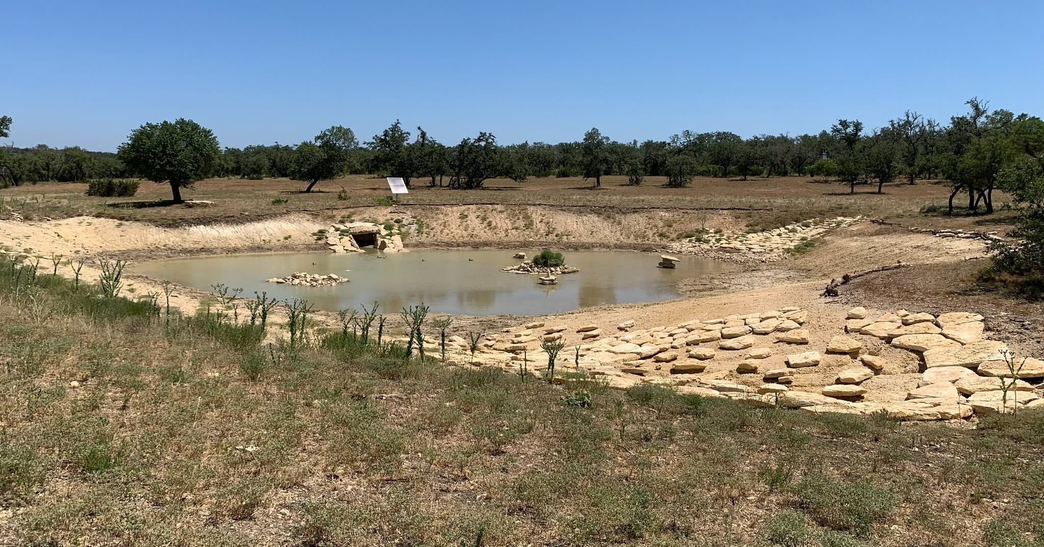 Earthen pond excavation in progress on open ground